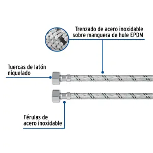 Foset Manguera lavabo/fregadero, acero inox, 1/2