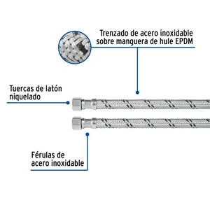 Foset Manguera lavabo/fregadero, acero inox, 1/2