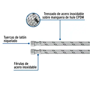 Foset Manguera lavabo/fregadero, acero inox, 1/2