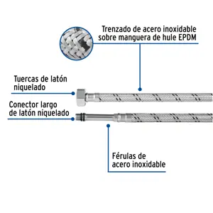 Manguera para monomando, acero inox, 1/2 x 3/8