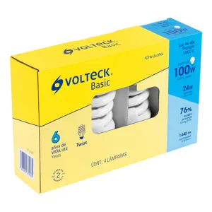 28027 / FOTW-24CPX4 Pack de 4 lámparas espiral T4 24 W luz de día, caja, Volteck