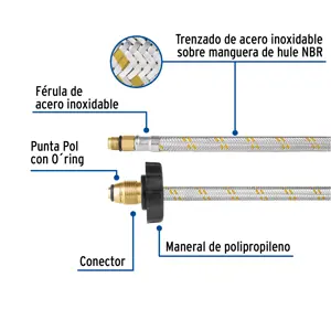 Manguera pigtail, acero inox, 7/16