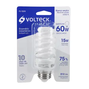 46836 / FS-15EM Lámpara espiral mini T2 15 W luz neutra en blíster, Volteck