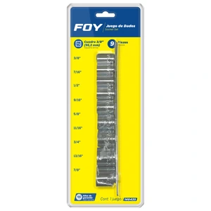Juego de dados cuadro de 3/8", 6 puntas, en pulgadas, 9 piezas Foy