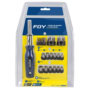 Juego de puntas y accesorios hexágono de 1/4", 29 piezas en blíster Foy