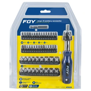 Juego de puntas y accesorios hexágono de 1/4", 56 piezas en blíster Foy