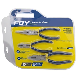 Foy-142020 / 142020 Juego de pinzas para electricista con mango con doble plastisol, 3 piezas Foy