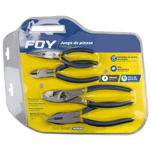 Foy-142039 / 142039 Juego pinzas para electricista con mango con doble plastisol, 4 piezas Foy
