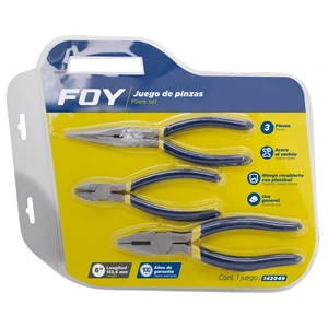 Foy-142049 / 142049 Juego de pinzas para electricista con mango con doble plastisol, 3 piezas Foy