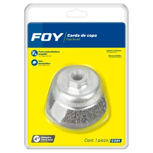 Foy-C301 / C301 Carda copa ondulada alambre delgado 4" x 0.35 mm con rosca 5/8" Foy