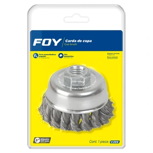 Foy-C306 / C306 Carda copa trenzada alambre delgado 5" x 0.35 mm con rosca 5/8" Foy