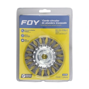 Foy-C324 / C324 Carda circular trenzada alambre grueso 4" x 0.50 con rosca M14 Foy