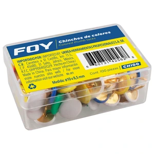 Foy-CHI00 / CHI00 Chinches con cabeza cubierta de PVC de colores, 100 piezas Foy