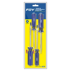 Foy-FDE4 / FDE4 Juego de destornilladores con mango de PVC combinados, 4 piezas en blíster Foy