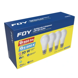Paquete de 4 lámparas de LED t ipo bulbo A19, 10 W luz de día