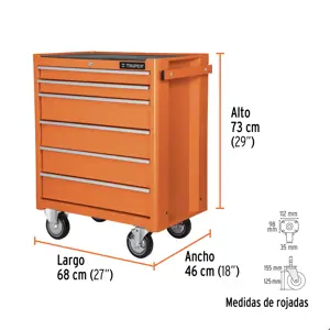 Gabinete metálico móvil, 6 cajones, capacidad 130 kg, Truper