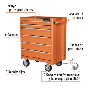 12067 / GAMO-6130 Gabinete metálico móvil, 6 cajones, capacidad 130 kg, Truper