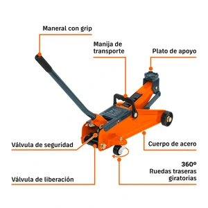 Gato hidráulico de patín, 2t, 50 movimientos, Truper