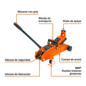Truper Gato hidráulico de patín 2.5t, elevación rápida, con maletín