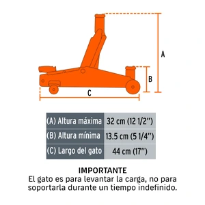 Gato hidráulico de patín, 2t, 30 movimientos, Truper