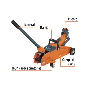Gato hidráulico de patín 2t, 30 movimientos, maletín, Truper