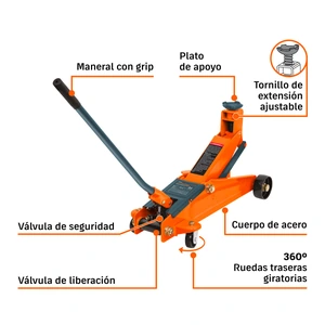 Gato hidráulico de patín 3t, 57 movimientos, maletín, Truper