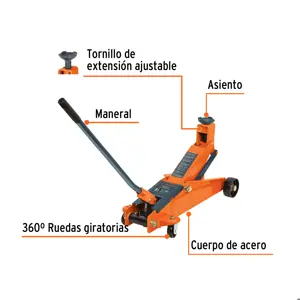 Gato hidráulico de patín 3t, 57 movimientos, maletín, Truper