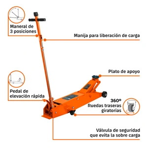 Gato hidráulico de patín 5t profesional, elev rápida, Truper