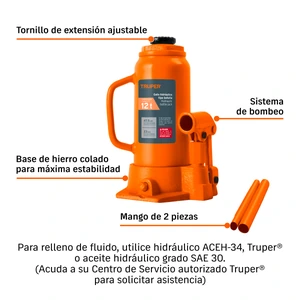 Gato hidráulico de botella de 12 Ton, Truper