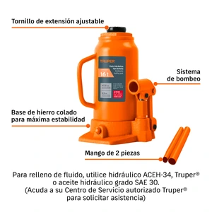 Gato hidráulico de botella de 16 Ton, Truper