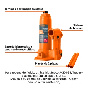 Gato hidráulico de botella de 2 Ton, Truper