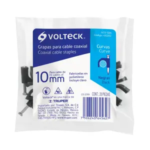 Volteck Bolsa con 20 grapas negras de 10 mm para cable redondo