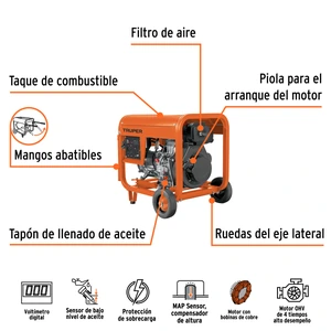 Generador portátil 6 kW motor a diesel, TRUPER