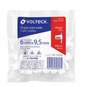 Volteck Bolsa con 20 grapas blancas de 6 x 9.5 mm para cable plano
