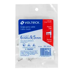 48279 / GPL-10B Volteck Bolsa con 20 grapas blancas de 6 x 9.5 mm para cable plano