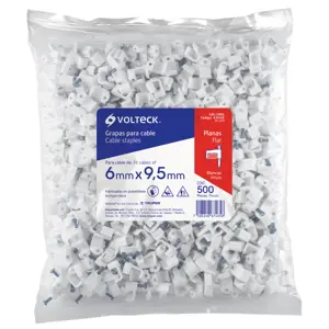 Volteck Bolsa con 500 grapas blancas de 6 x 9.5 mm para cable plano