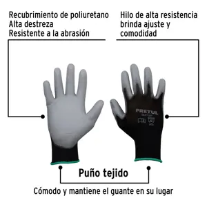 20030 / GU-112P Guantes de nylon recubiertos de poliuretano, M, Pretul