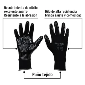 Guantes de nylon recubiertos de nitrilo, G, PRETUL