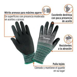 Guantes de nylon recubiertos de nitrilo arenoso, M, TRUPER