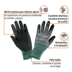 Guantes de nylon recubiertos de nitrilo arenoso, G, TRUPER
