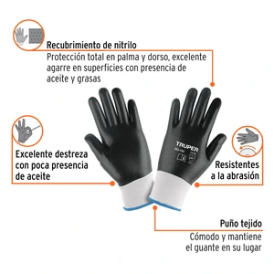 Guantes de poliéster recubiertos de nitrilo, M, TRUPER