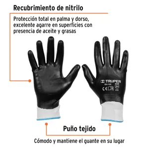 Guantes de poliéster recubiertos de nitrilo, M, TRUPER