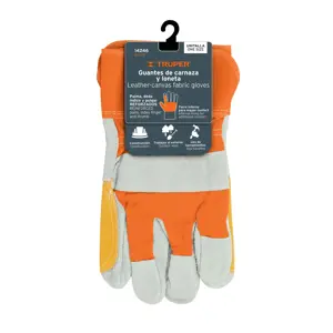14246 / GU-215 Guantes de carnaza y loneta, con refuerzo, unitalla, Truper