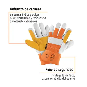 14246 / GU-215 Guantes de carnaza y loneta, con refuerzo, unitalla, Truper