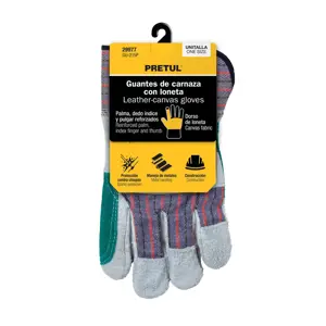 29977 / GU-215P Guantes de carnaza y loneta con refuerzo, unitalla, Pretul