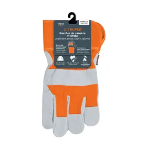 14245 / GU-235 Guantes de carnaza y loneta, unitalla, Truper