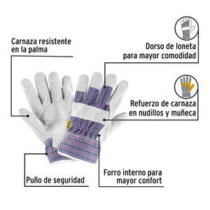 Guantes de carnaza y loneta, unitalla, PRETUL