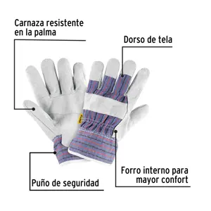 Guantes de carnaza y loneta, unitalla, PRETUL