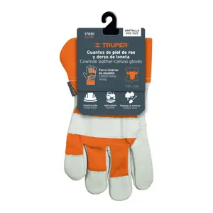 Guantes de piel de res y dorso de loneta, Truper