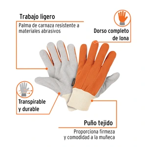 Guantes de carnaza y loneta, uso ligero, unitalla, TRUPER